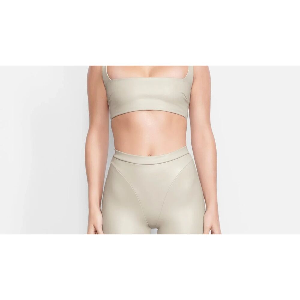 SKIMS Faux Leather Collection Size Small Neutral Beige Stone Top Bra